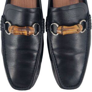 Authentic Gucci Bamboo Bit Driving Loafer Men 9.5 Black Leather Dress Shoe Italy